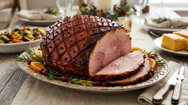 Southern-Style Baked Ham with Brown Sugar Glaze, freshly prepared