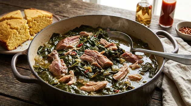 Southern-Style Collard Greens with Smoked Turkey, freshly prepared