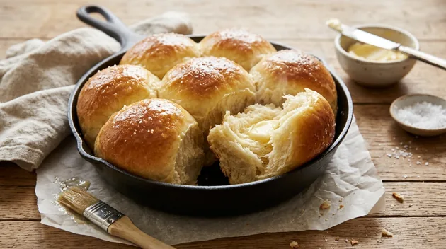 Soft Dinner Rolls with Butter and a Tender Crumb, freshly prepared