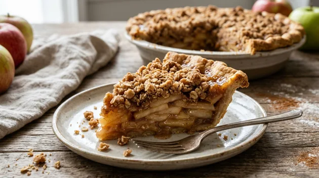 Old-Fashioned Apple Pie with Cinnamon Crumble Topping, freshly prepared