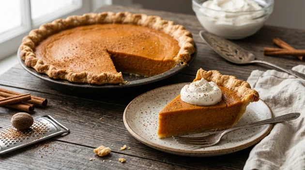 Southern Sweet Potato Pie with Cinnamon and Nutmeg, freshly prepared